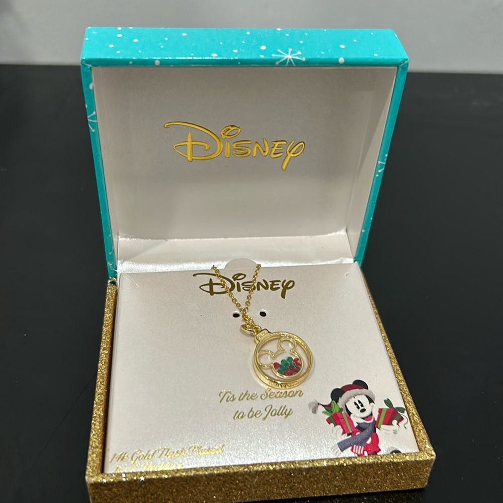 Disney Christmas 14k gold flash plated necklace,